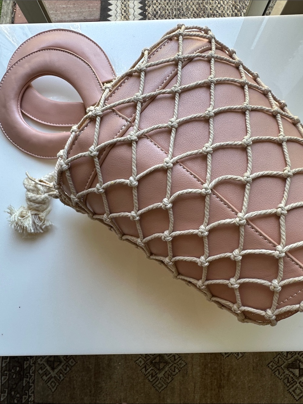 Blush Pink Knotted Net Mini Bag with Circular Handle